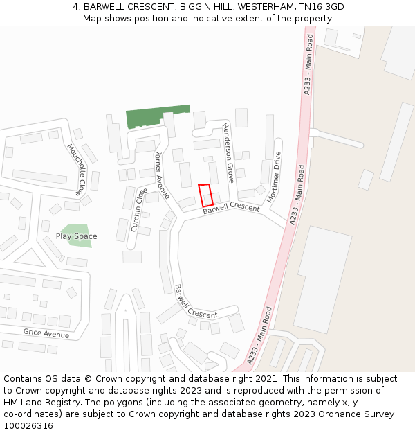 4, BARWELL CRESCENT, BIGGIN HILL, WESTERHAM, TN16 3GD: Location map and indicative extent of plot