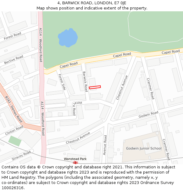 4, BARWICK ROAD, LONDON, E7 0JE: Location map and indicative extent of plot