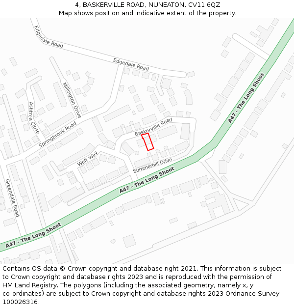 4, BASKERVILLE ROAD, NUNEATON, CV11 6QZ: Location map and indicative extent of plot