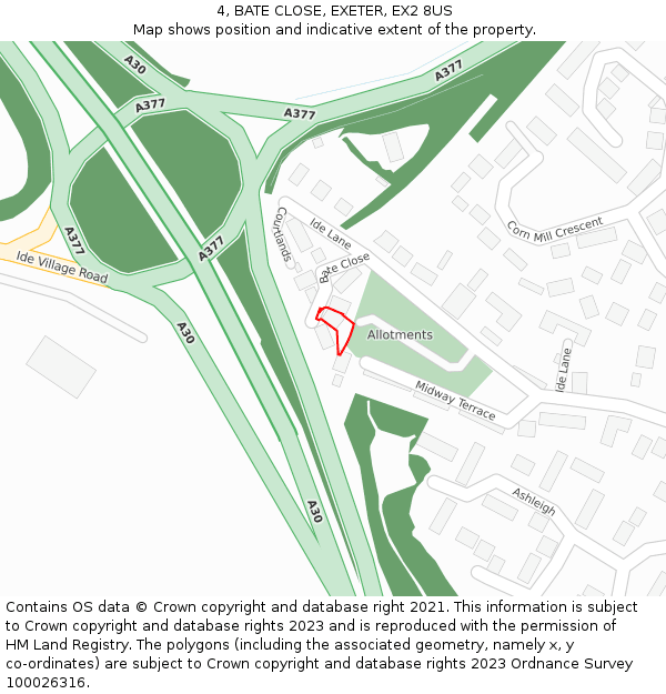 4, BATE CLOSE, EXETER, EX2 8US: Location map and indicative extent of plot