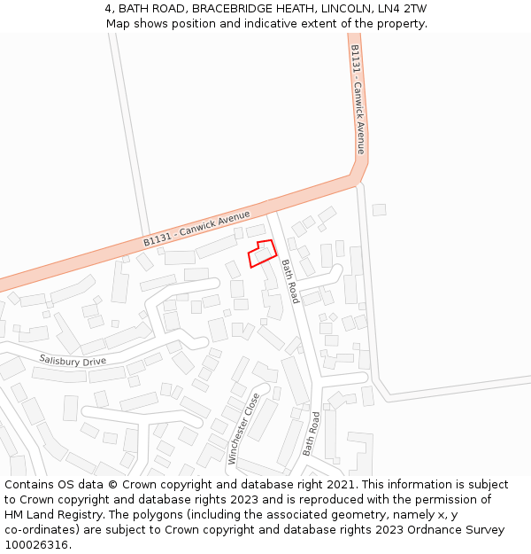 4, BATH ROAD, BRACEBRIDGE HEATH, LINCOLN, LN4 2TW: Location map and indicative extent of plot