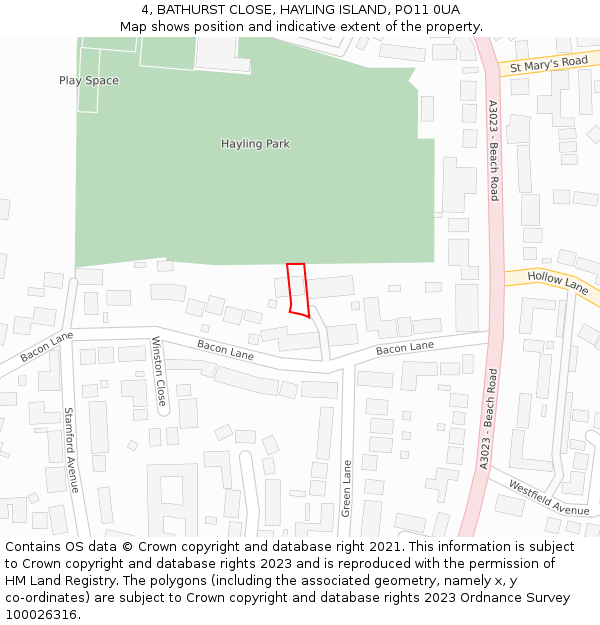 4, BATHURST CLOSE, HAYLING ISLAND, PO11 0UA: Location map and indicative extent of plot