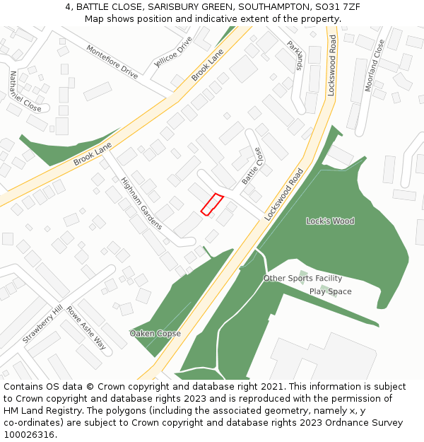 4, BATTLE CLOSE, SARISBURY GREEN, SOUTHAMPTON, SO31 7ZF: Location map and indicative extent of plot