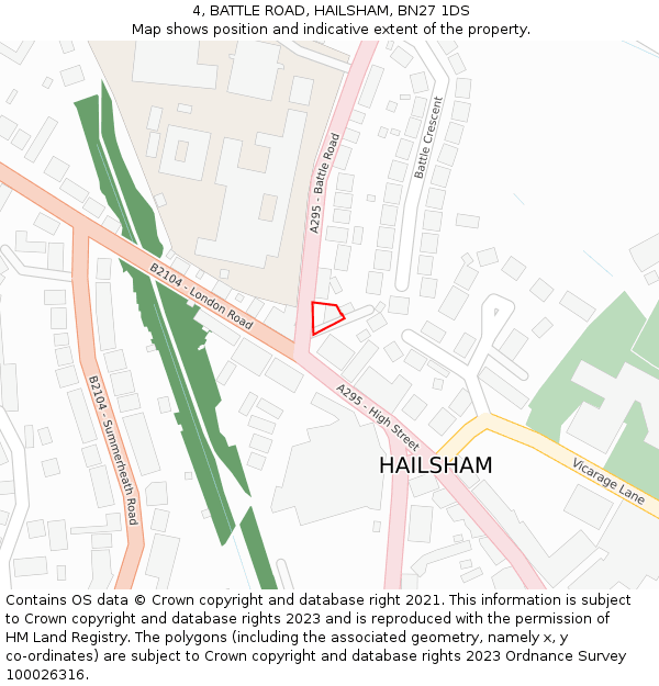 4, BATTLE ROAD, HAILSHAM, BN27 1DS: Location map and indicative extent of plot