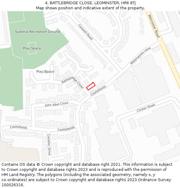 4, BATTLEBRIDGE CLOSE, LEOMINSTER, HR6 8TJ: Location map and indicative extent of plot