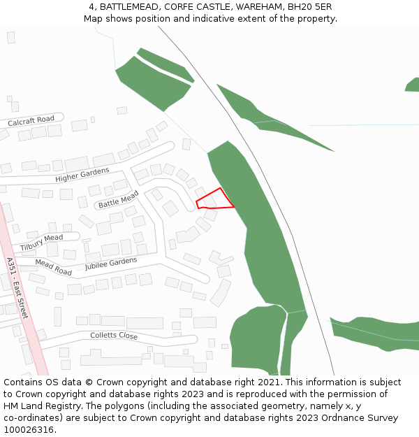 4, BATTLEMEAD, CORFE CASTLE, WAREHAM, BH20 5ER: Location map and indicative extent of plot
