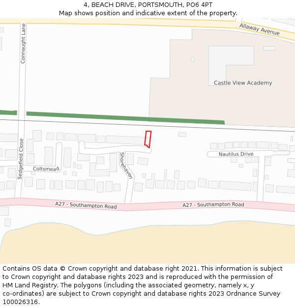 4, BEACH DRIVE, PORTSMOUTH, PO6 4PT: Location map and indicative extent of plot