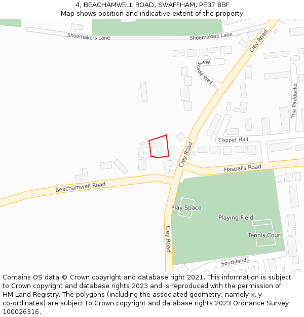 4, BEACHAMWELL ROAD, SWAFFHAM, PE37 8BF: Location map and indicative extent of plot