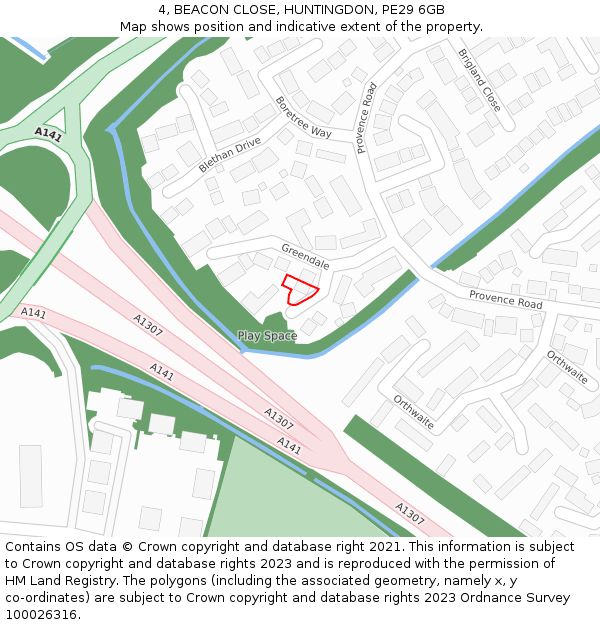 4, BEACON CLOSE, HUNTINGDON, PE29 6GB: Location map and indicative extent of plot