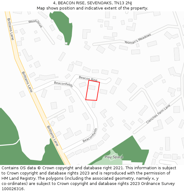 4, BEACON RISE, SEVENOAKS, TN13 2NJ: Location map and indicative extent of plot