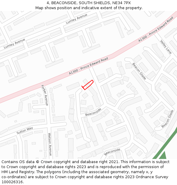 4, BEACONSIDE, SOUTH SHIELDS, NE34 7PX: Location map and indicative extent of plot