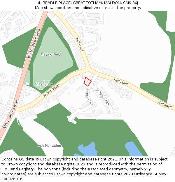 4, BEADLE PLACE, GREAT TOTHAM, MALDON, CM9 8XJ: Location map and indicative extent of plot