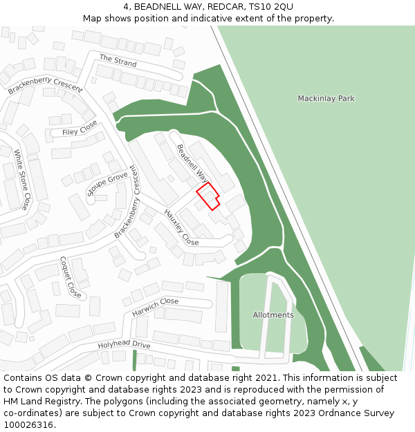 4, BEADNELL WAY, REDCAR, TS10 2QU: Location map and indicative extent of plot