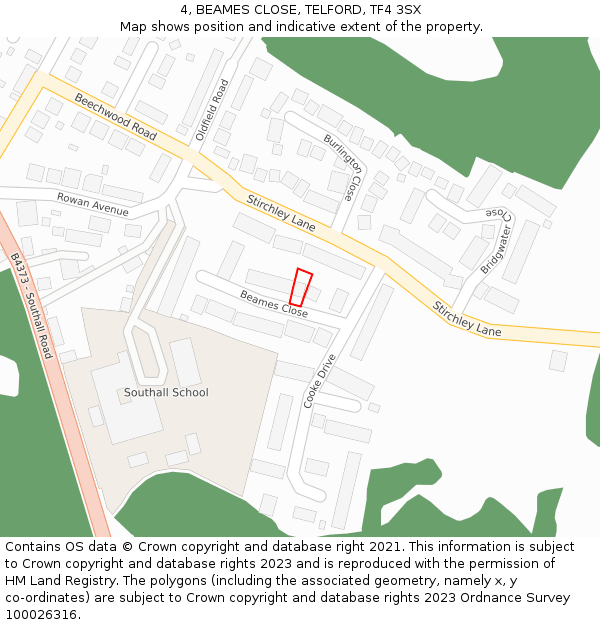 4, BEAMES CLOSE, TELFORD, TF4 3SX: Location map and indicative extent of plot