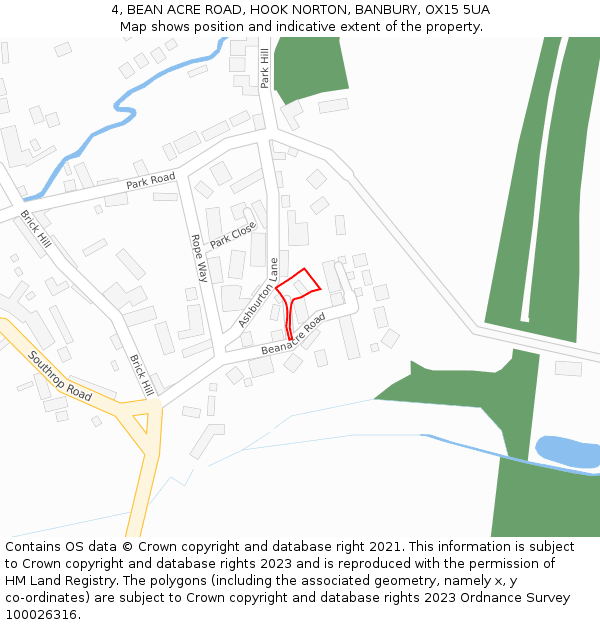 4, BEAN ACRE ROAD, HOOK NORTON, BANBURY, OX15 5UA: Location map and indicative extent of plot