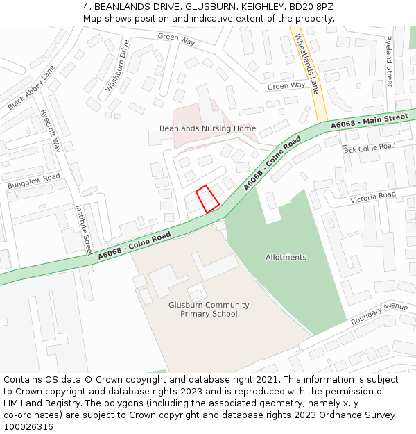 4, BEANLANDS DRIVE, GLUSBURN, KEIGHLEY, BD20 8PZ: Location map and indicative extent of plot