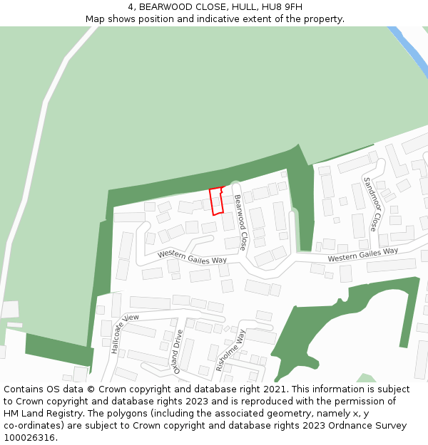 4, BEARWOOD CLOSE, HULL, HU8 9FH: Location map and indicative extent of plot