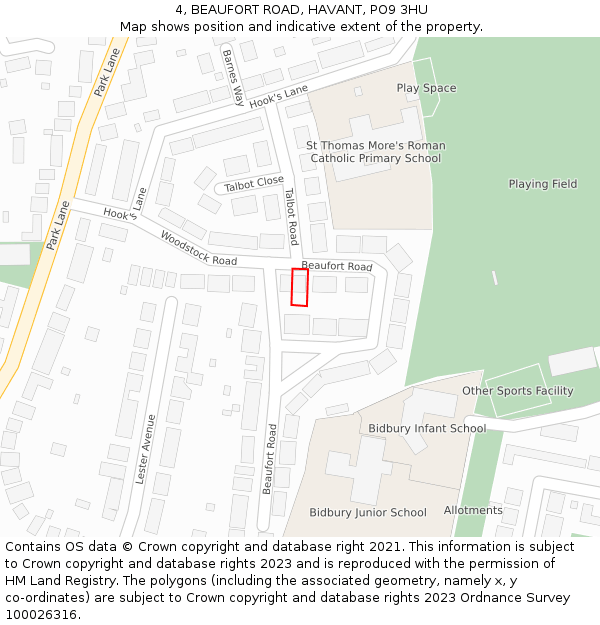 4, BEAUFORT ROAD, HAVANT, PO9 3HU: Location map and indicative extent of plot