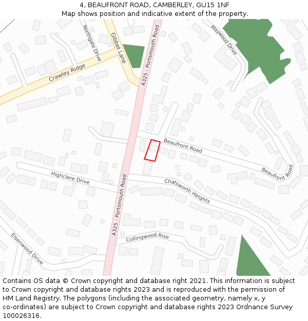 4, BEAUFRONT ROAD, CAMBERLEY, GU15 1NF: Location map and indicative extent of plot