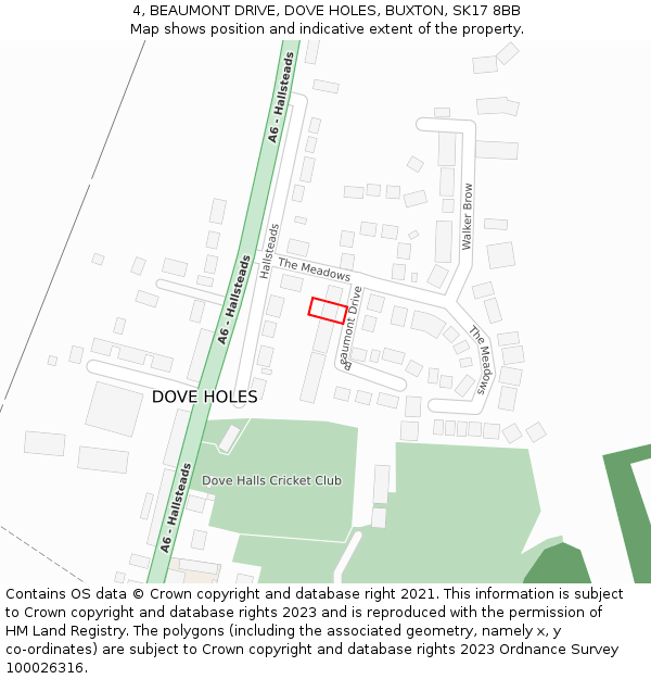 4, BEAUMONT DRIVE, DOVE HOLES, BUXTON, SK17 8BB: Location map and indicative extent of plot