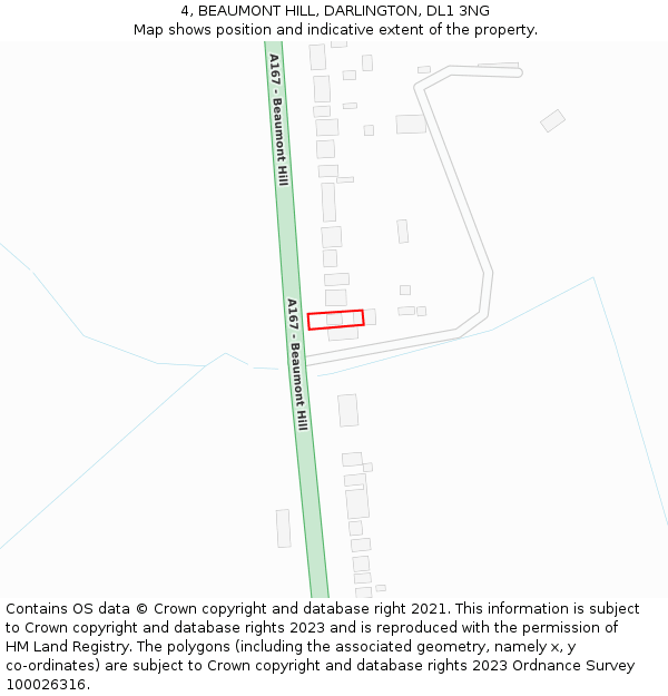 4, BEAUMONT HILL, DARLINGTON, DL1 3NG: Location map and indicative extent of plot