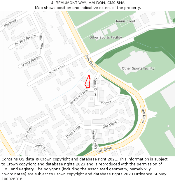 4, BEAUMONT WAY, MALDON, CM9 5NA: Location map and indicative extent of plot