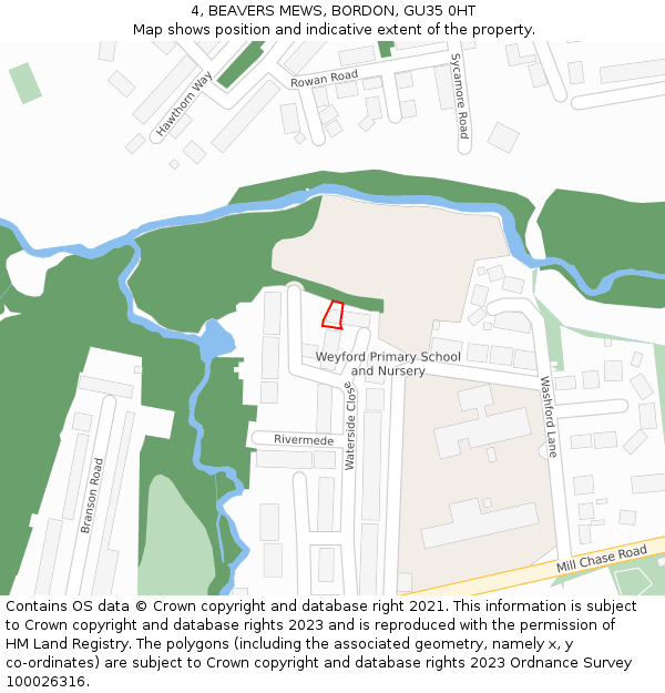 4, BEAVERS MEWS, BORDON, GU35 0HT: Location map and indicative extent of plot