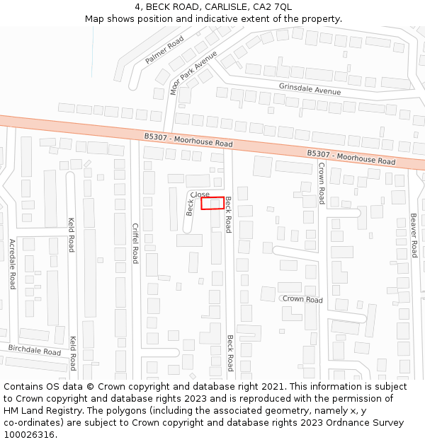 4, BECK ROAD, CARLISLE, CA2 7QL: Location map and indicative extent of plot