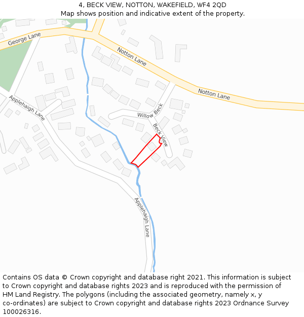 4, BECK VIEW, NOTTON, WAKEFIELD, WF4 2QD: Location map and indicative extent of plot