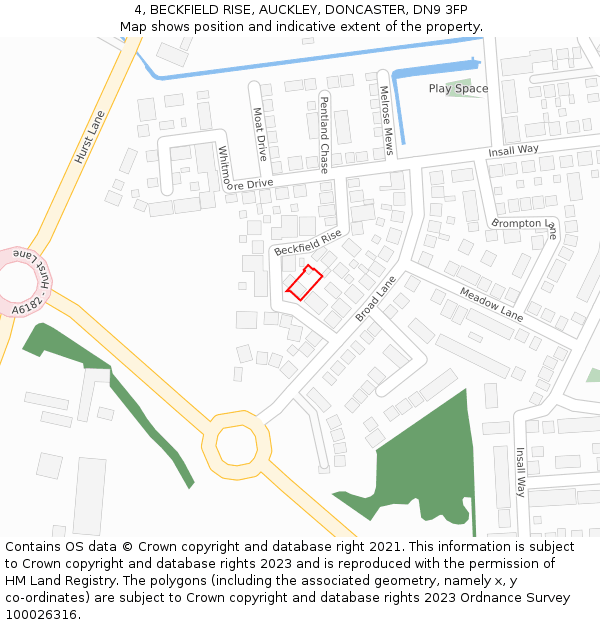 4, BECKFIELD RISE, AUCKLEY, DONCASTER, DN9 3FP: Location map and indicative extent of plot