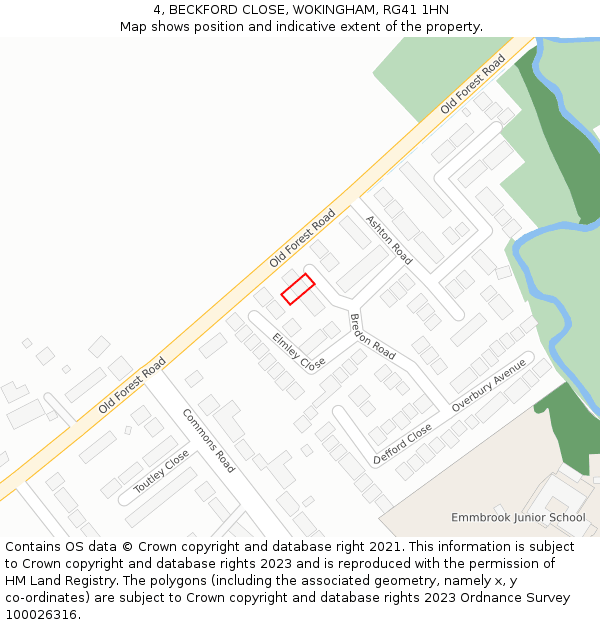 4, BECKFORD CLOSE, WOKINGHAM, RG41 1HN: Location map and indicative extent of plot