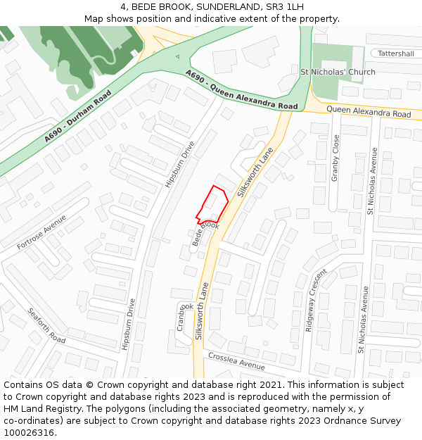 4, BEDE BROOK, SUNDERLAND, SR3 1LH: Location map and indicative extent of plot