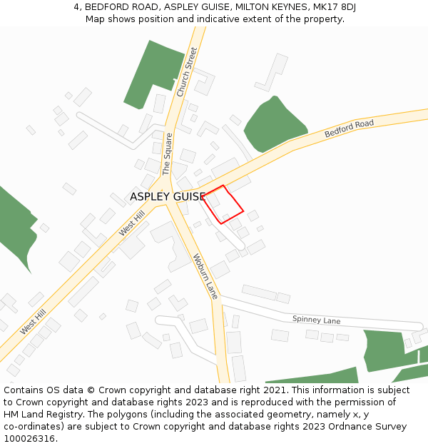 4, BEDFORD ROAD, ASPLEY GUISE, MILTON KEYNES, MK17 8DJ: Location map and indicative extent of plot