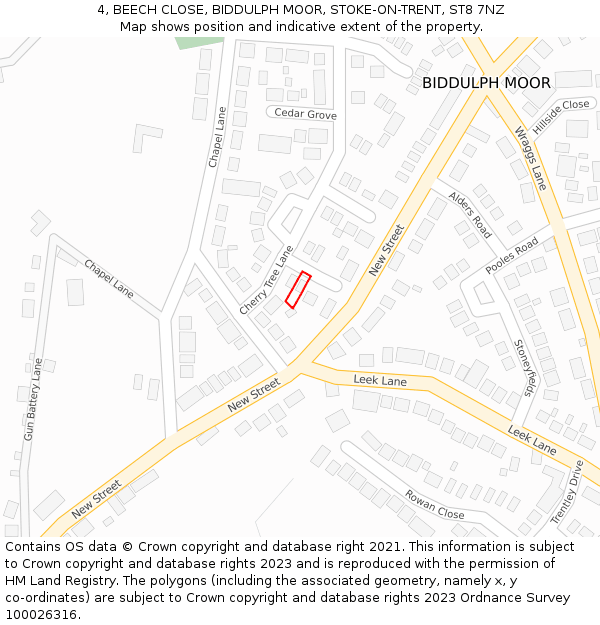 4, BEECH CLOSE, BIDDULPH MOOR, STOKE-ON-TRENT, ST8 7NZ: Location map and indicative extent of plot