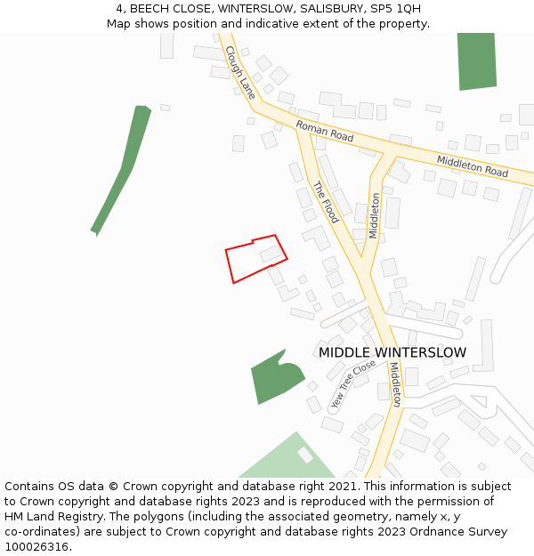 4, BEECH CLOSE, WINTERSLOW, SALISBURY, SP5 1QH: Location map and indicative extent of plot