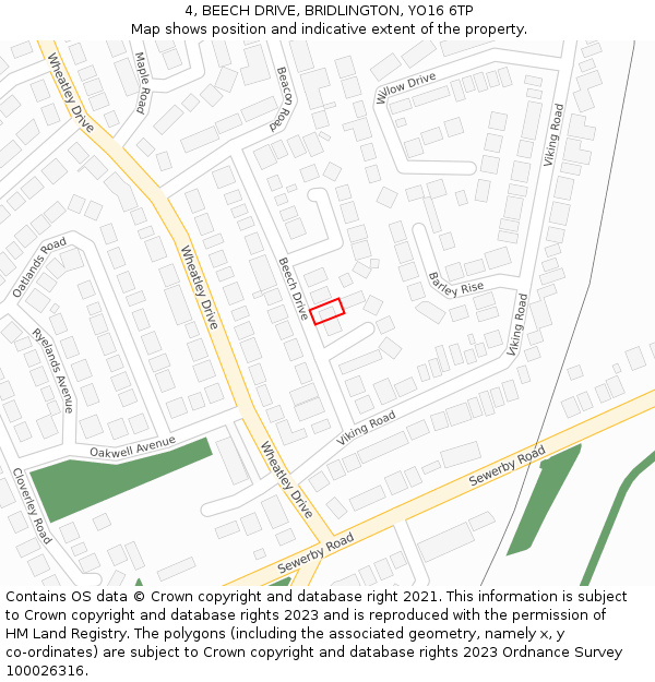 4, BEECH DRIVE, BRIDLINGTON, YO16 6TP: Location map and indicative extent of plot