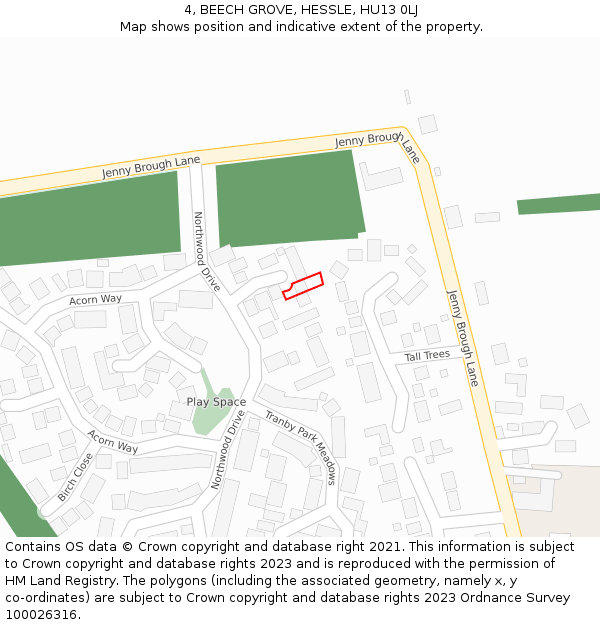 4, BEECH GROVE, HESSLE, HU13 0LJ: Location map and indicative extent of plot