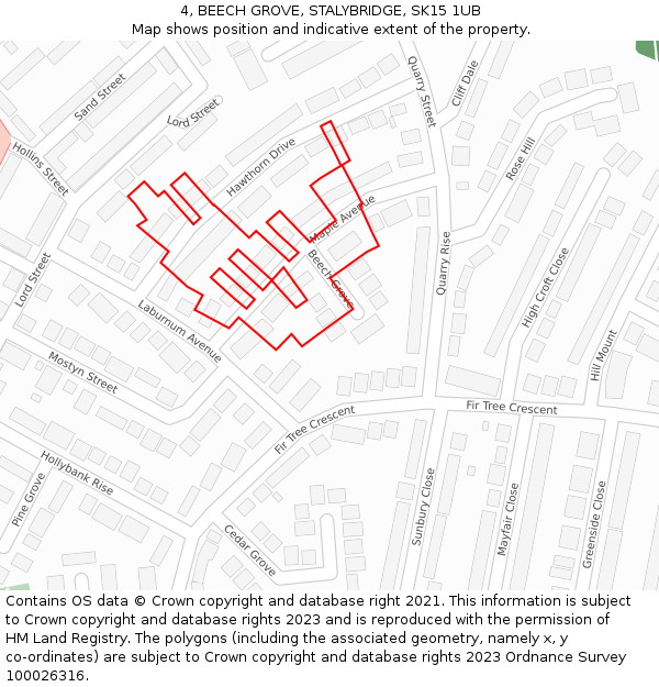 4, BEECH GROVE, STALYBRIDGE, SK15 1UB: Location map and indicative extent of plot