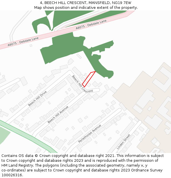 4, BEECH HILL CRESCENT, MANSFIELD, NG19 7EW: Location map and indicative extent of plot