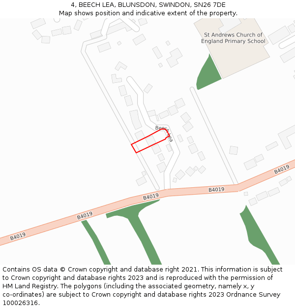 4, BEECH LEA, BLUNSDON, SWINDON, SN26 7DE: Location map and indicative extent of plot