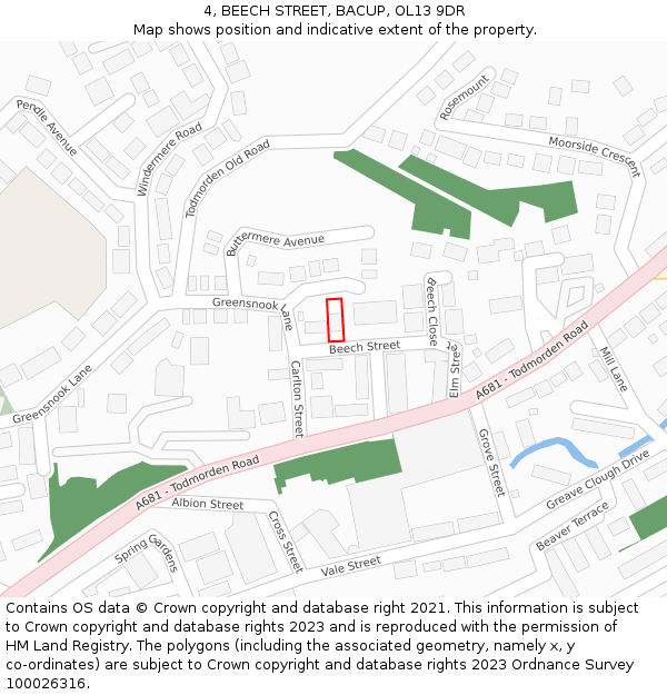 4, BEECH STREET, BACUP, OL13 9DR: Location map and indicative extent of plot