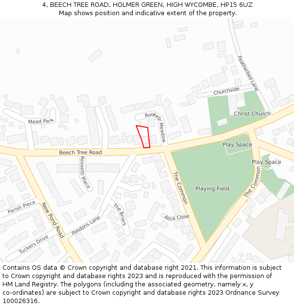4, BEECH TREE ROAD, HOLMER GREEN, HIGH WYCOMBE, HP15 6UZ: Location map and indicative extent of plot