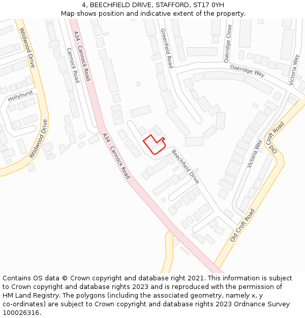 4, BEECHFIELD DRIVE, STAFFORD, ST17 0YH: Location map and indicative extent of plot