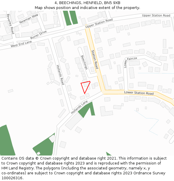 4, BEECHINGS, HENFIELD, BN5 9XB: Location map and indicative extent of plot