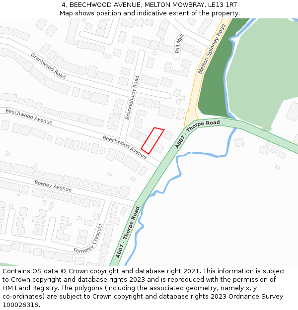 4, BEECHWOOD AVENUE, MELTON MOWBRAY, LE13 1RT: Location map and indicative extent of plot