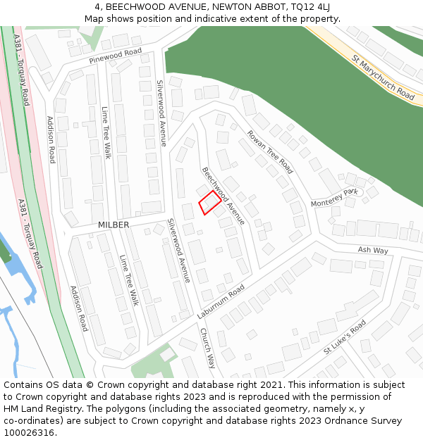 4, BEECHWOOD AVENUE, NEWTON ABBOT, TQ12 4LJ: Location map and indicative extent of plot
