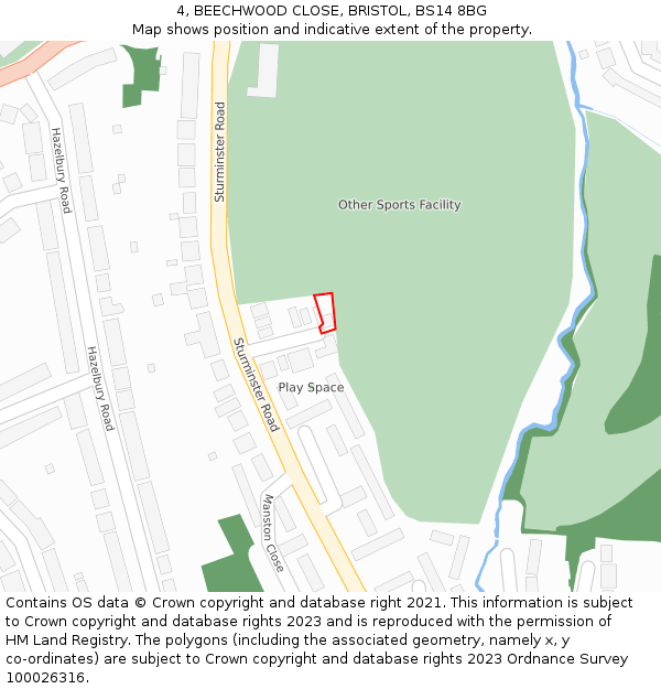 4, BEECHWOOD CLOSE, BRISTOL, BS14 8BG: Location map and indicative extent of plot
