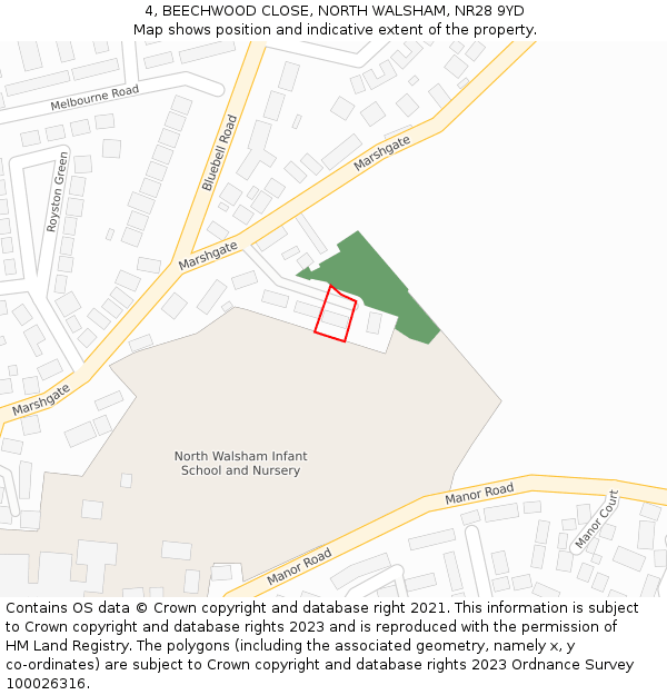 4, BEECHWOOD CLOSE, NORTH WALSHAM, NR28 9YD: Location map and indicative extent of plot