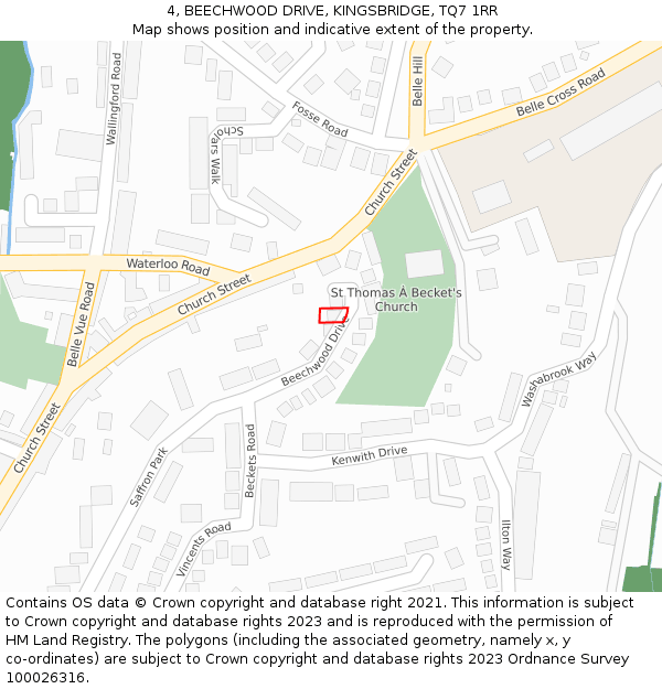 4, BEECHWOOD DRIVE, KINGSBRIDGE, TQ7 1RR: Location map and indicative extent of plot