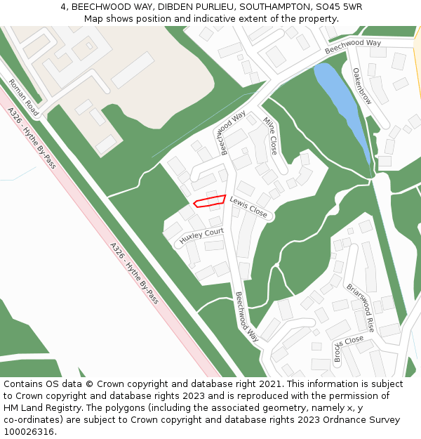 4, BEECHWOOD WAY, DIBDEN PURLIEU, SOUTHAMPTON, SO45 5WR: Location map and indicative extent of plot